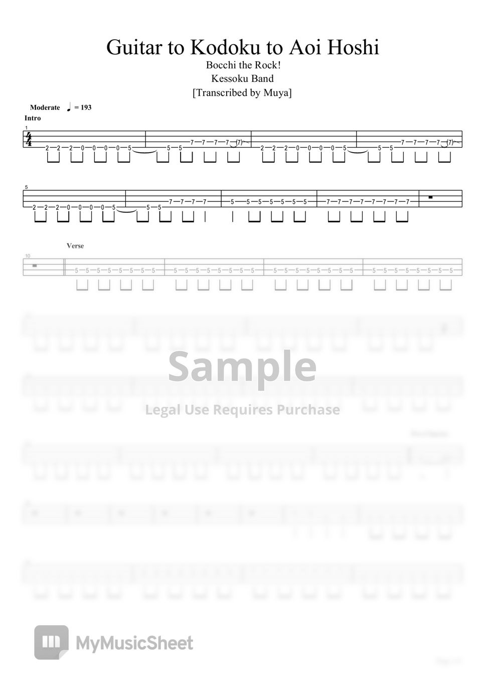 Kessoku Band - Guitar to Kodoku to Aoi Hoshi (Bass TAB) by Muya Rizal