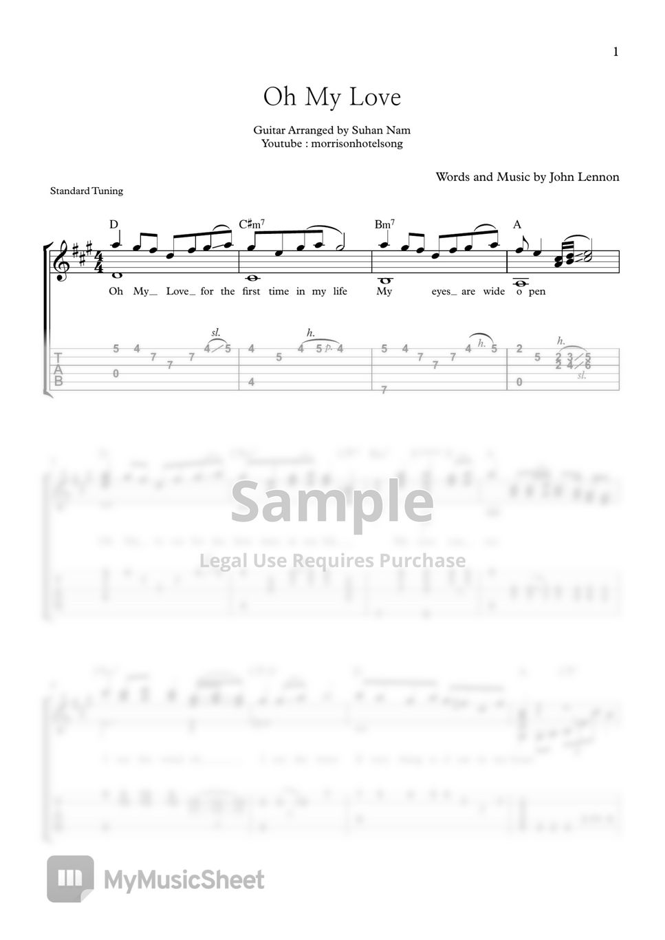 John Lennon - Oh My Love (Fingerstyle Guitar TAB)