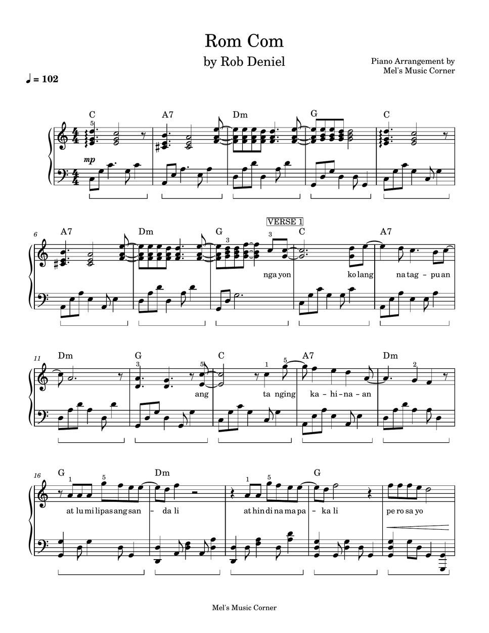 Rob Deniel - Rom Com (piano sheet music) by Mel's Music Corner