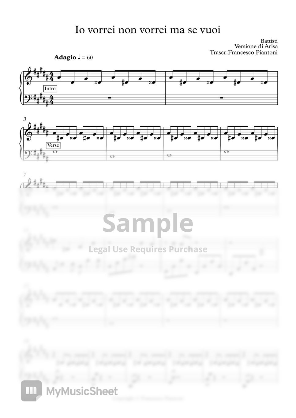 Lucio Battisti Io vorrei non vorrei ma se vuoi (spartito pianoforte) Sheets by Francesco Piantoni