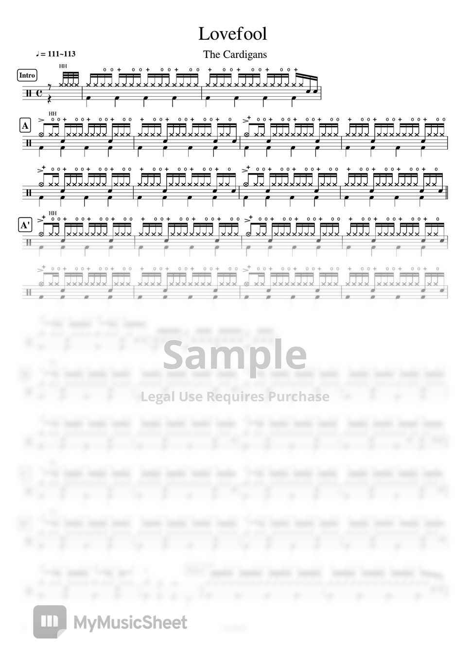 The Cardigans - Lovefool by Cookai's J-pop Drum sheet music!!!