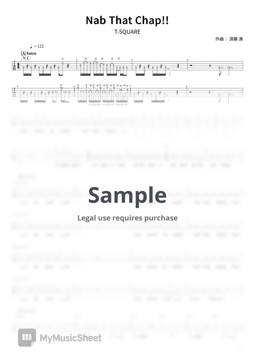 T-SQUARE - Nab That Chap!! (Tabのみ/ベース Tab譜 5弦) Sheets by T's bass score