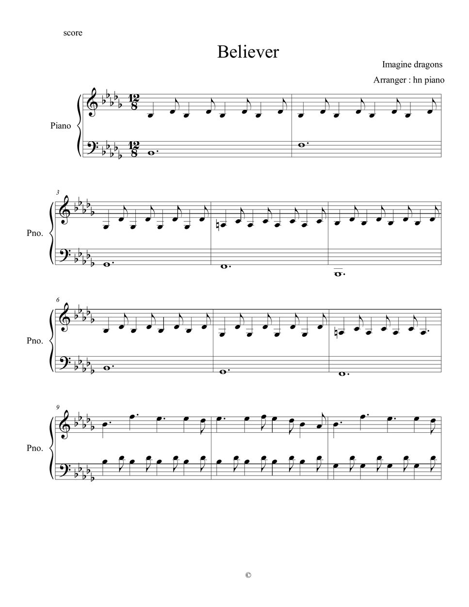Imagine Dragons - Believer Sheets by hn piano