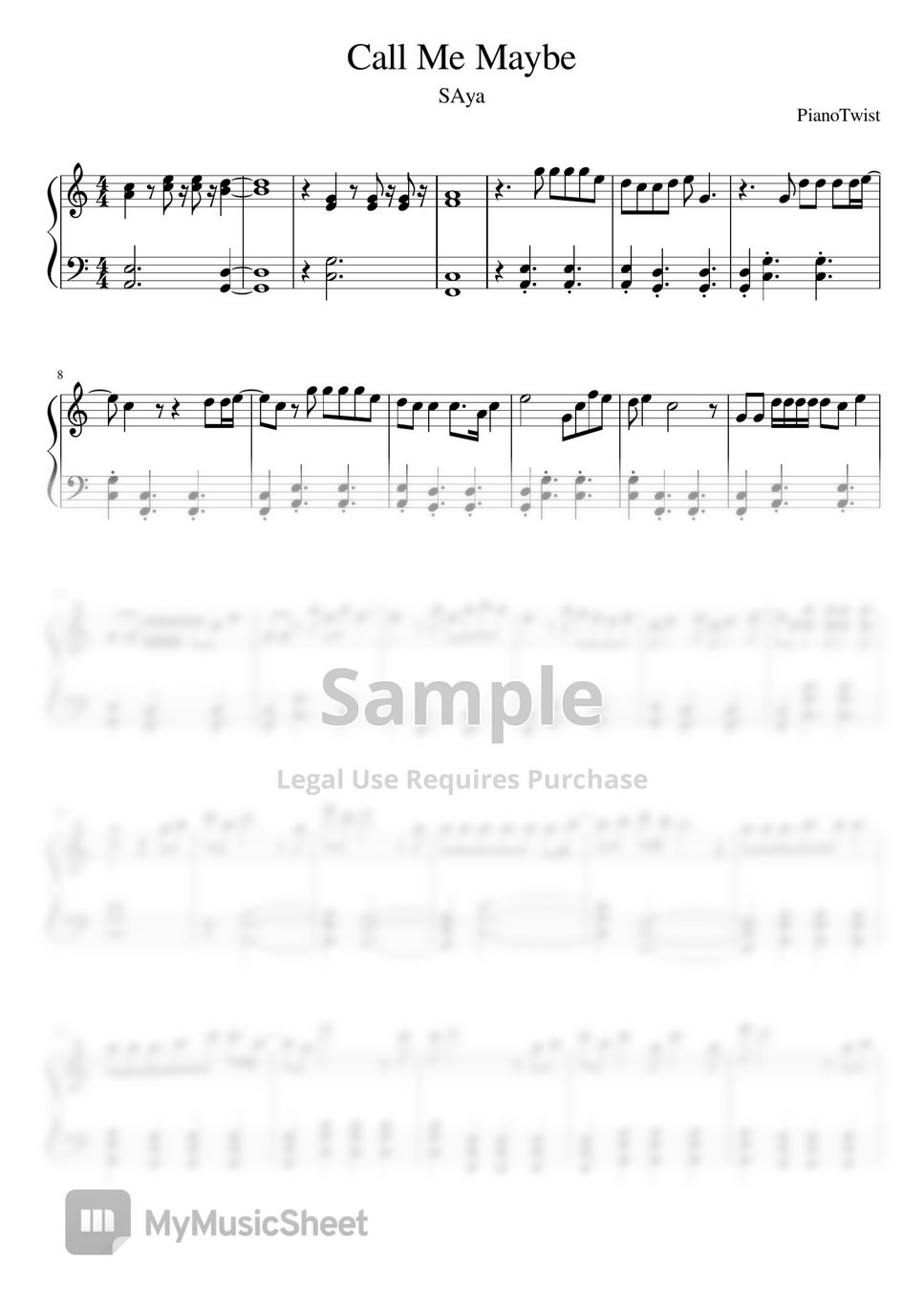 SAya Call Me Maybe (True Beauty OST Part 1) 악보 by Piano Twist