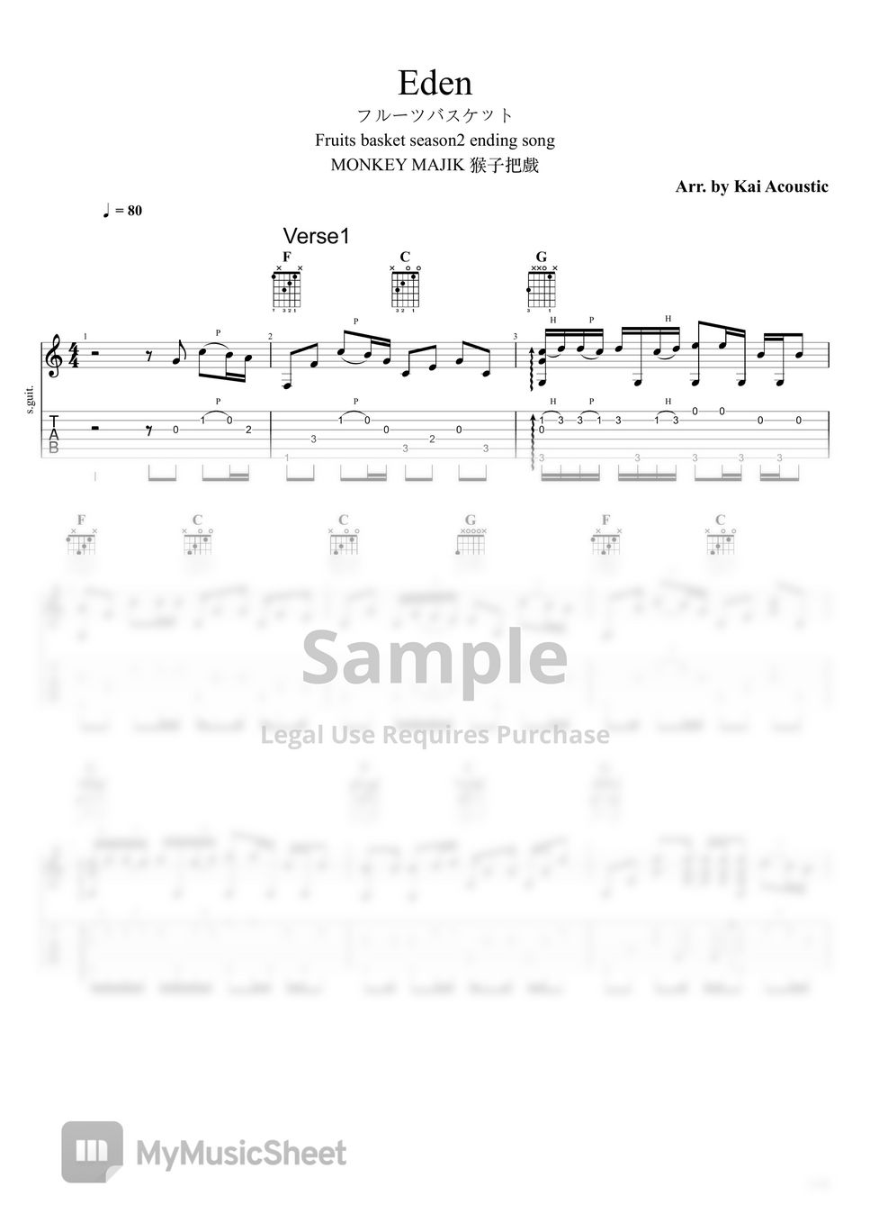 MONKEY MAJIK Eden Fruits basket season2 ending song Fingerstyle