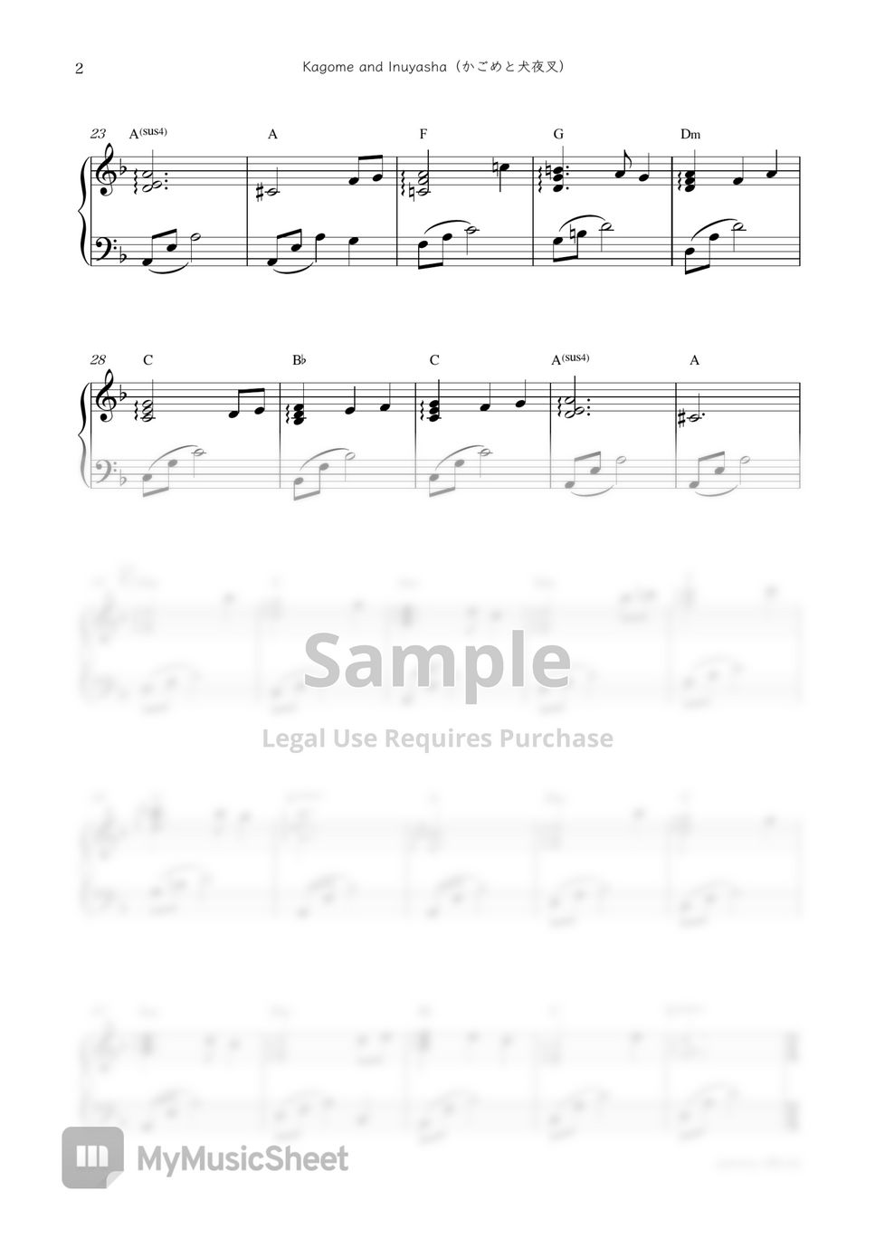 “Inuyasha（犬夜叉）” OST Kagome and Inuyasha (かごめと犬夜叉) Sheets by sammy