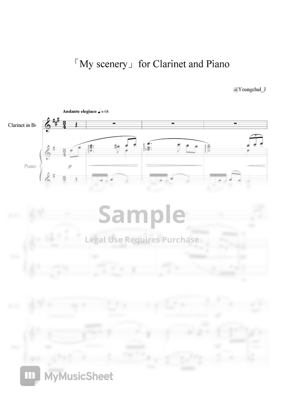 Youngchul Jang 「My Scenery」 for and Piano Piano duet) Sheets by Youngchul Jang
