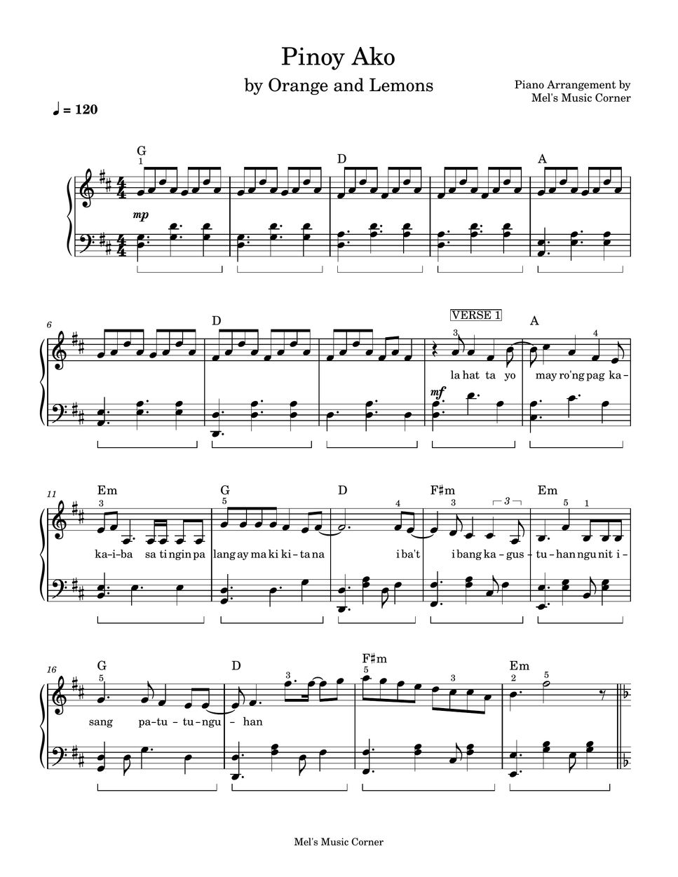 Orange and Lemons - Pinoy Ako (piano sheet music) Sheets by Mel's Music ... image.