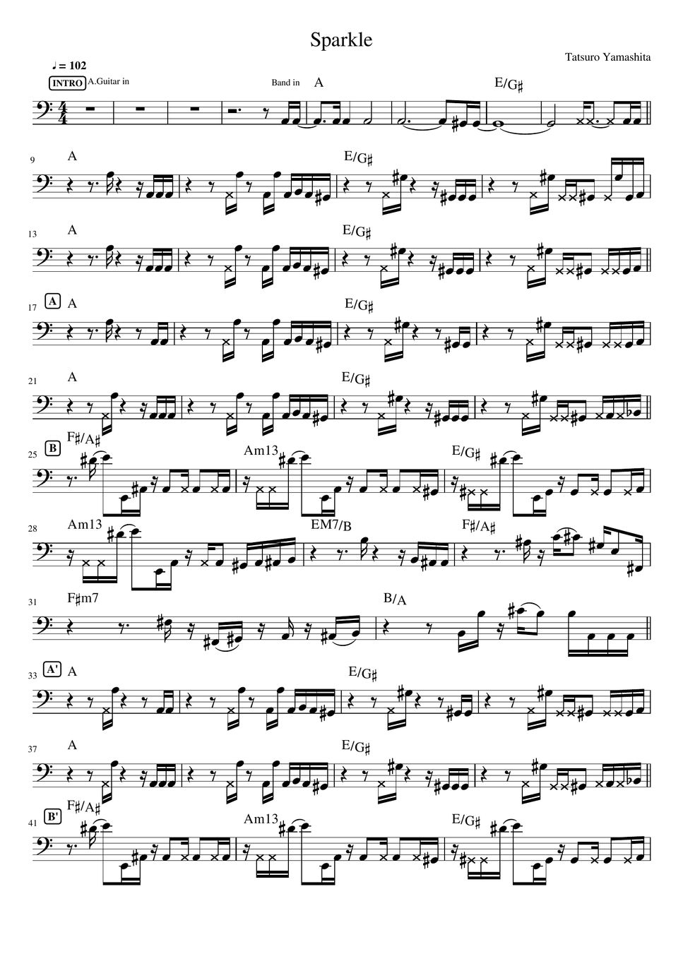 Tatsuro Yamashita Sparkle (Bass Copy Sheet) TAB by song B
