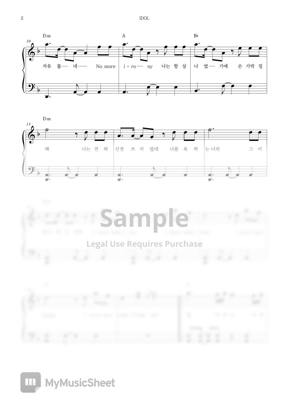 BTS 'IDOL' Easy Piano Sheet Music