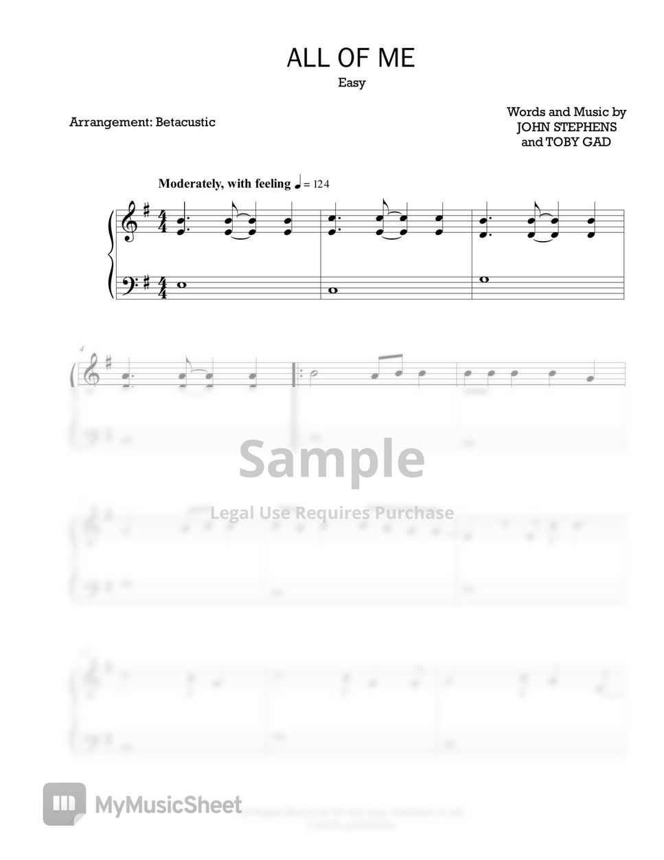 All Of Me Easy Sheet Music Free