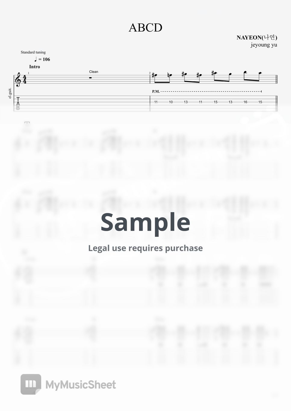 NAYEON(나연) - (Full ver)'ABCD' (guitar cover) Tab + 1staff by jeyoung yu