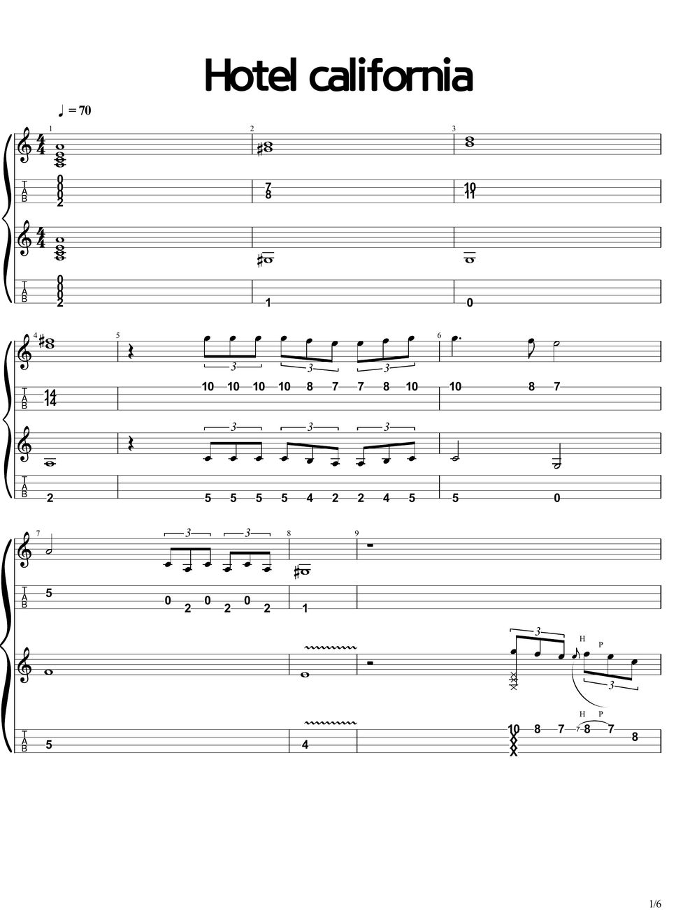eagles hotel california (3rd,4th) Sheets by pe