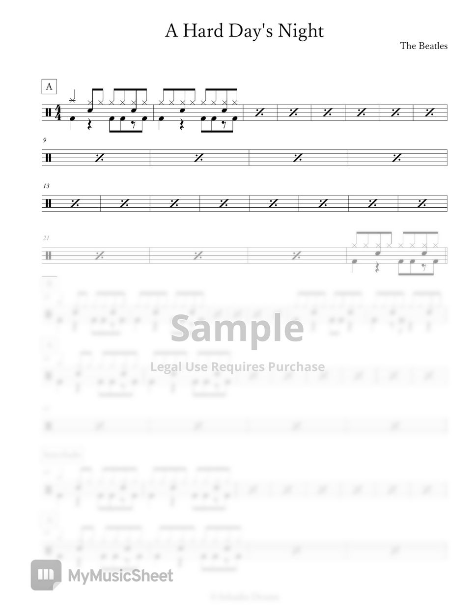 The Beatles A Hard Day's Night 악보 by Arkadia Drums
