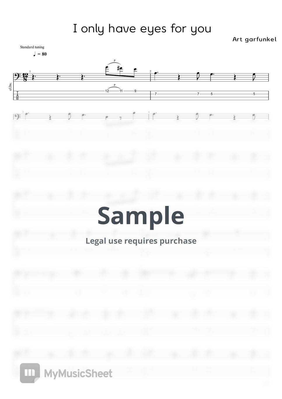 Art Garfunkel I Only Have Eyes For You (Bass악보) Sheets by T.Gorilra