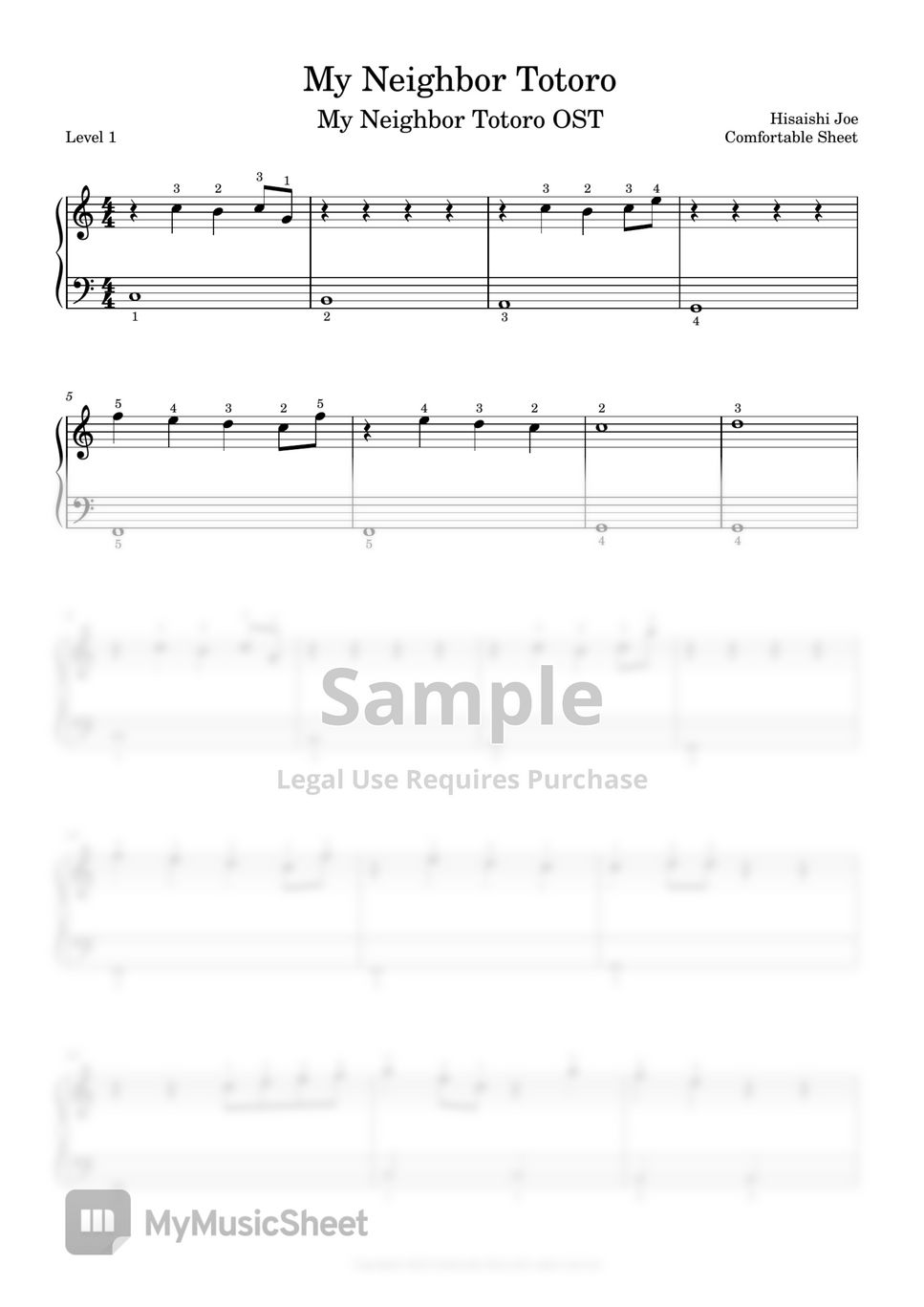 Hisaishi Joe - My Neighbor Totoro (Very Easy) (Very Easy Sheet for Beginner) by Comfortable Sheet