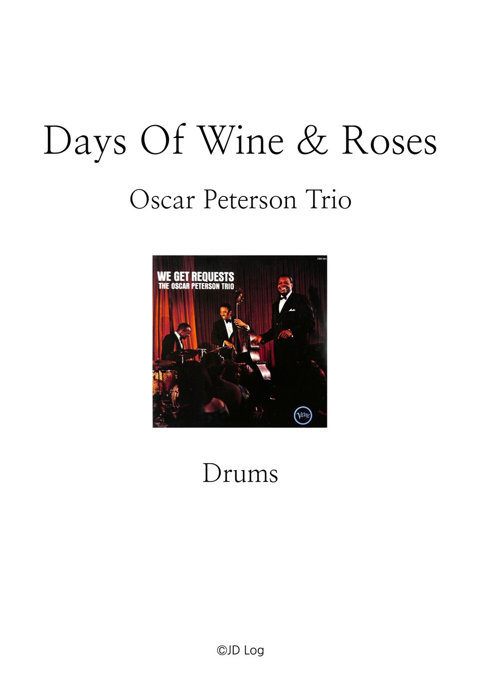 Oscar Peterson Trio The Days Of Wine & Roses Sheet by DrumCore
