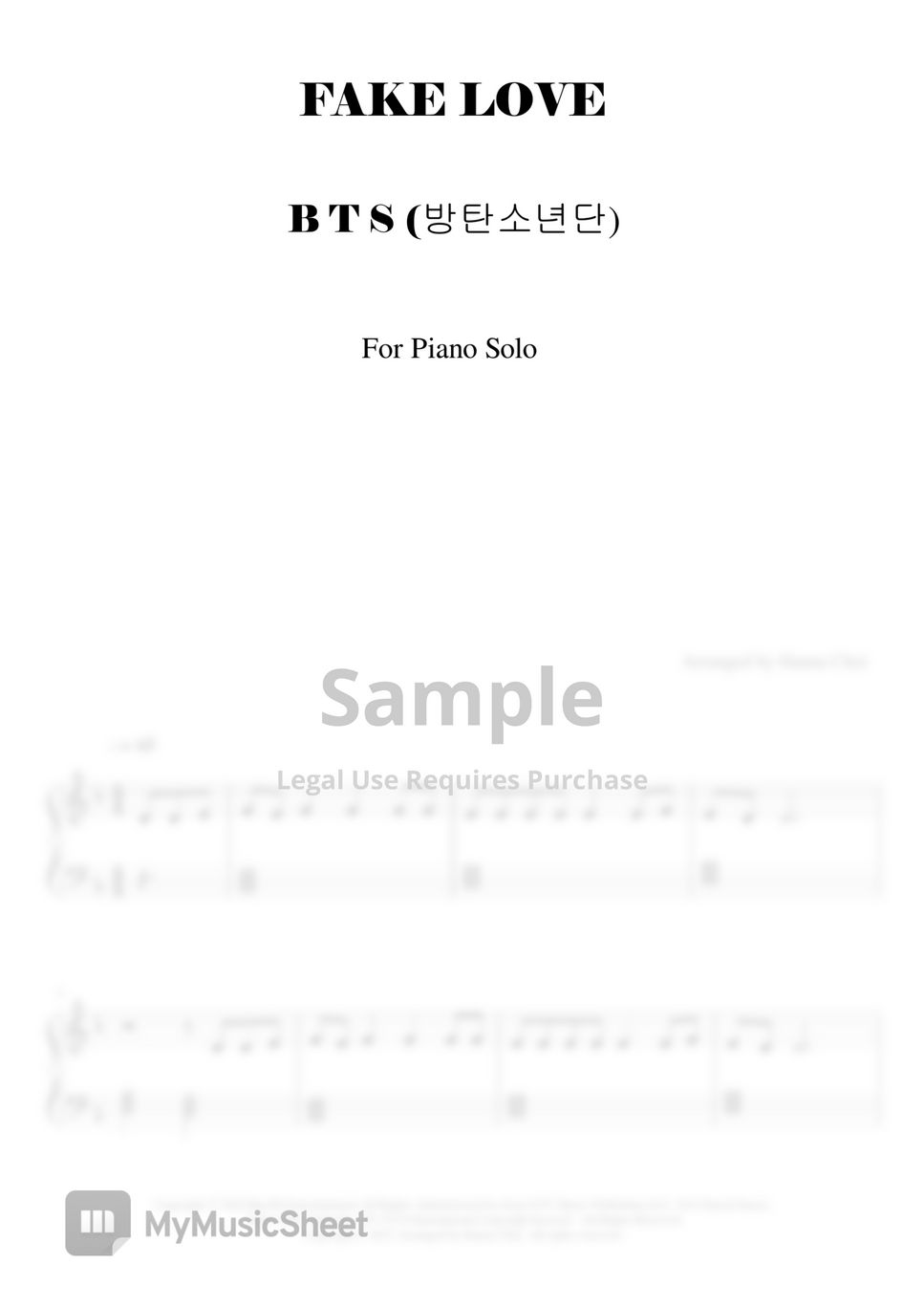 Bts 방탄소년단 Fake Love 피아노 솔로 Sheets