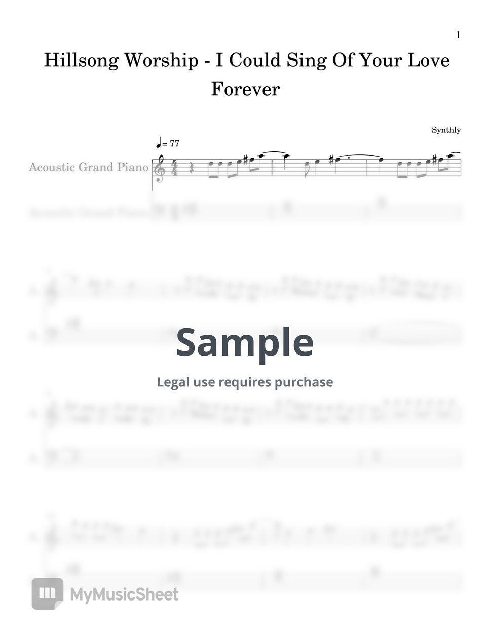 Hillsong Worship - I Could Sing Of Your Love Forever (EASY PIANO SHEET) by Synthly