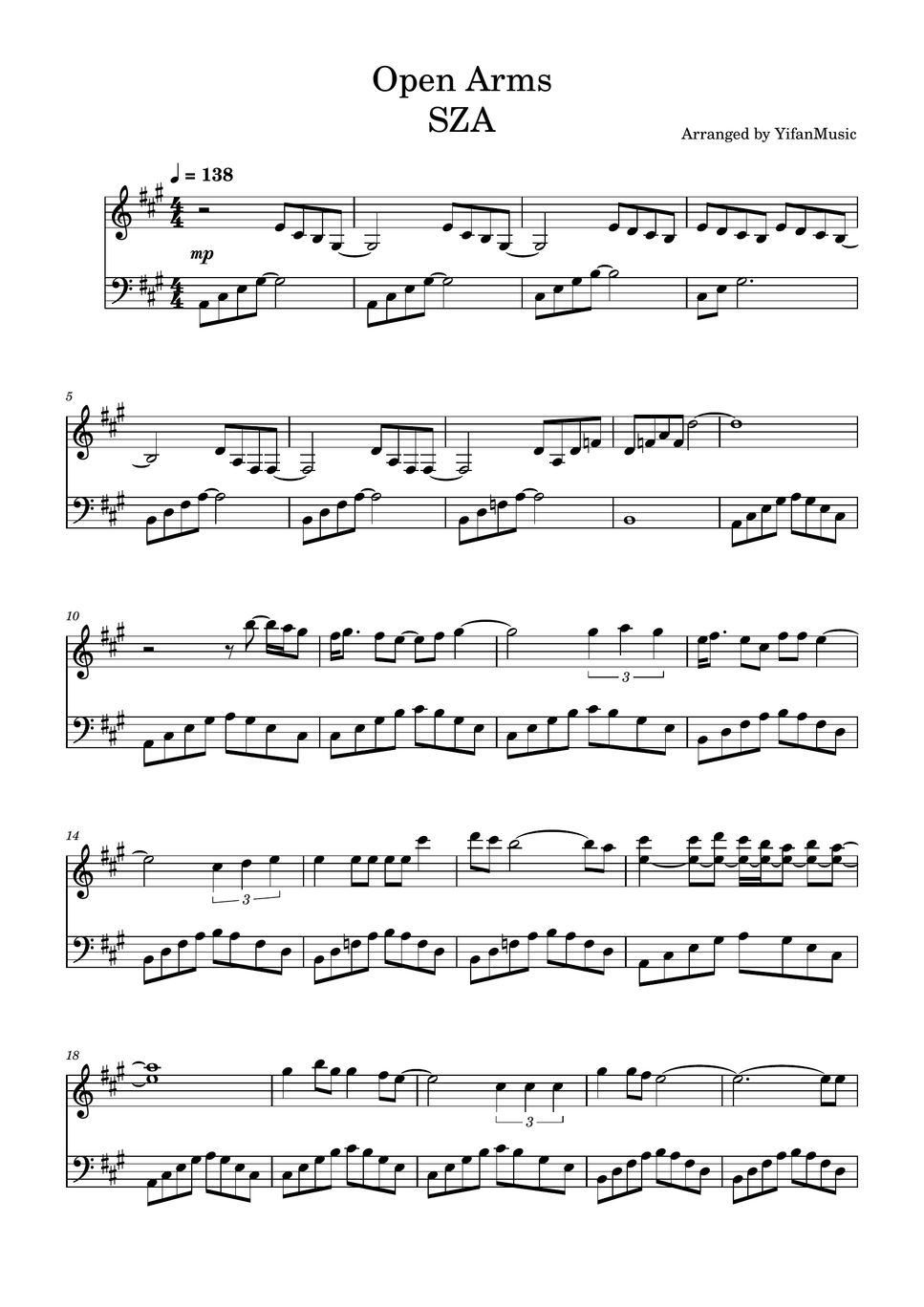 SZA ft. Travis Scott - Open Arms 악보 by YifanMusic