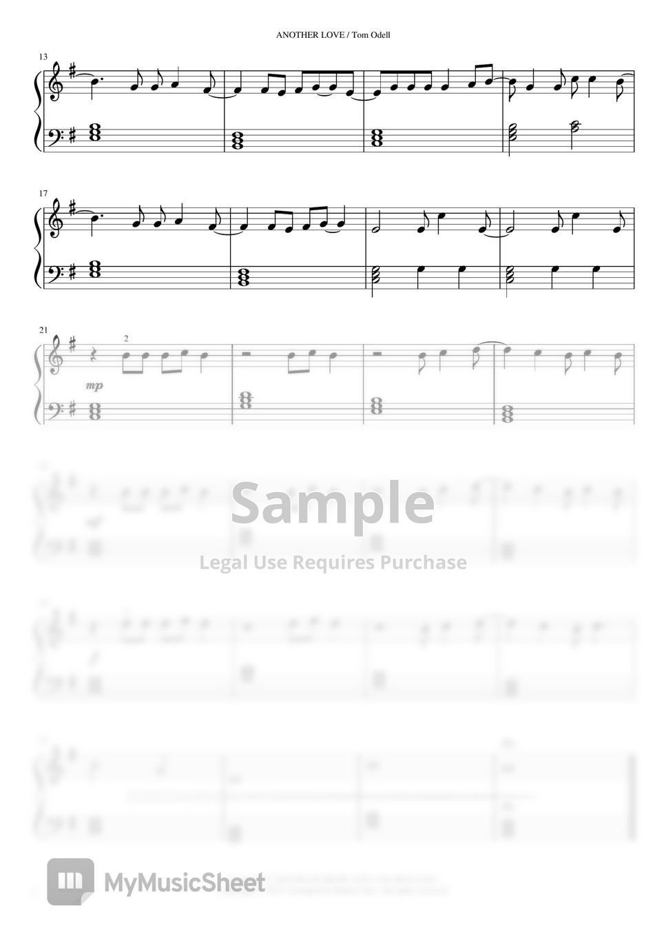 Another love – Tom Odell Sheet music for Piano (Solo) Easy
