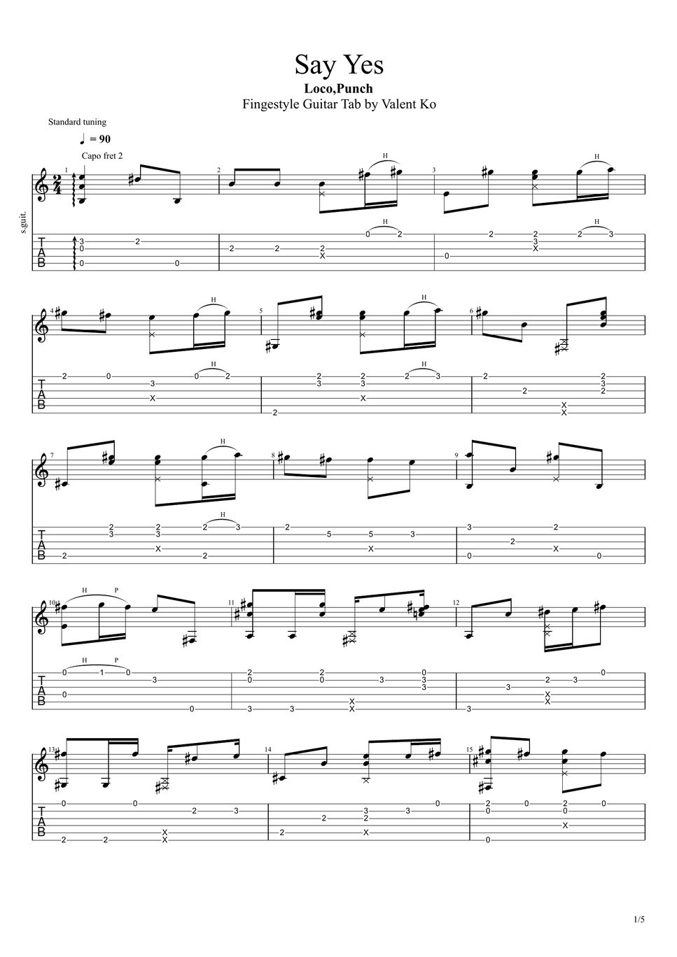 Loco , Punch Say Yes Sheet by Valent Ko