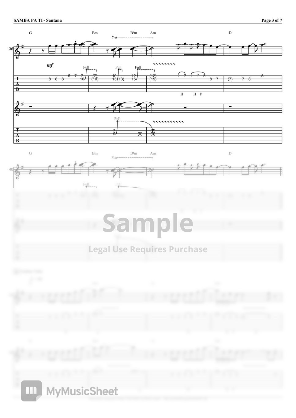 Santana - Samba Pa Ti 楽譜