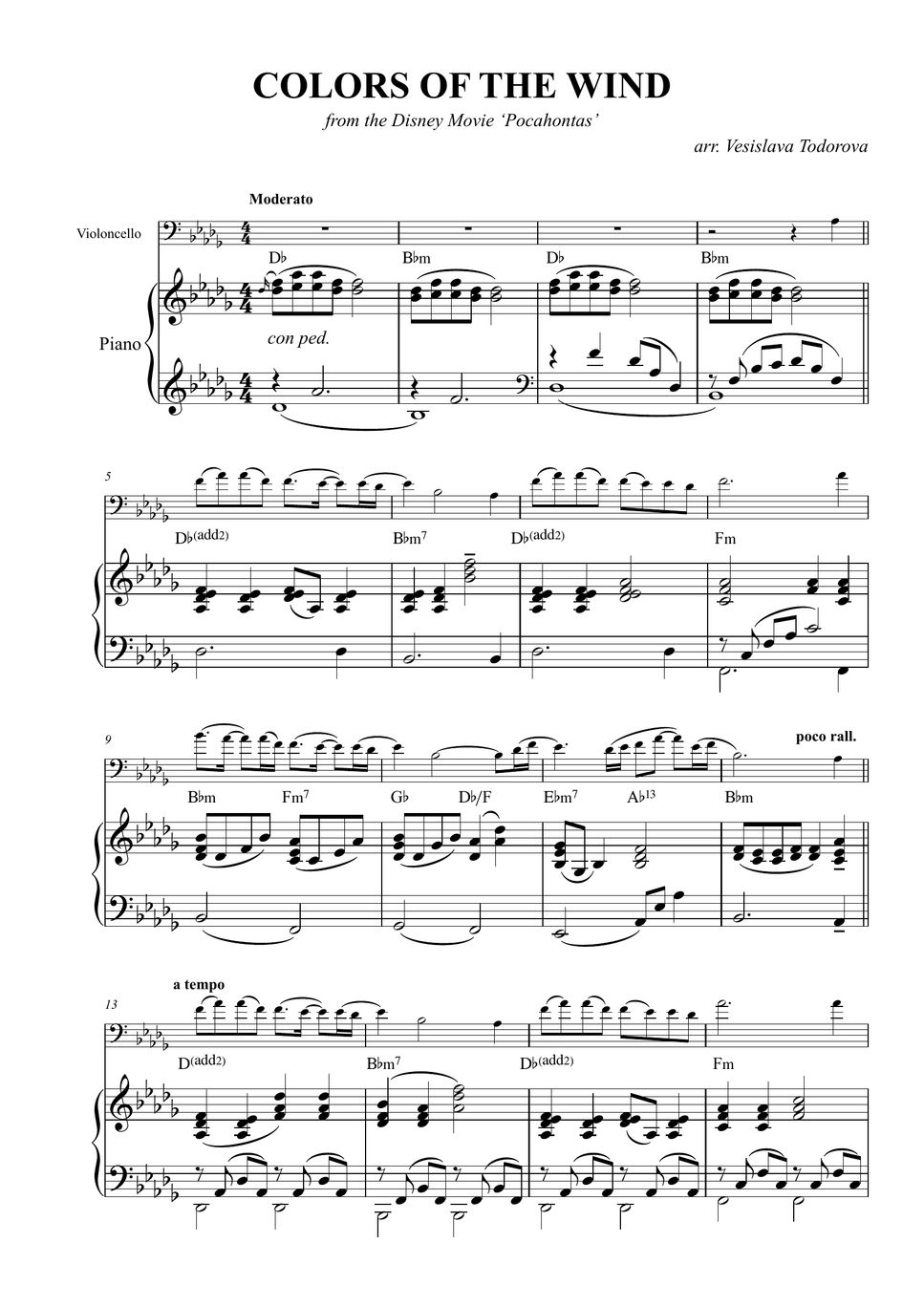 [Disney] Pocahontas - Colors of the Wind (Cello & Piano) Sheet by Vesislava