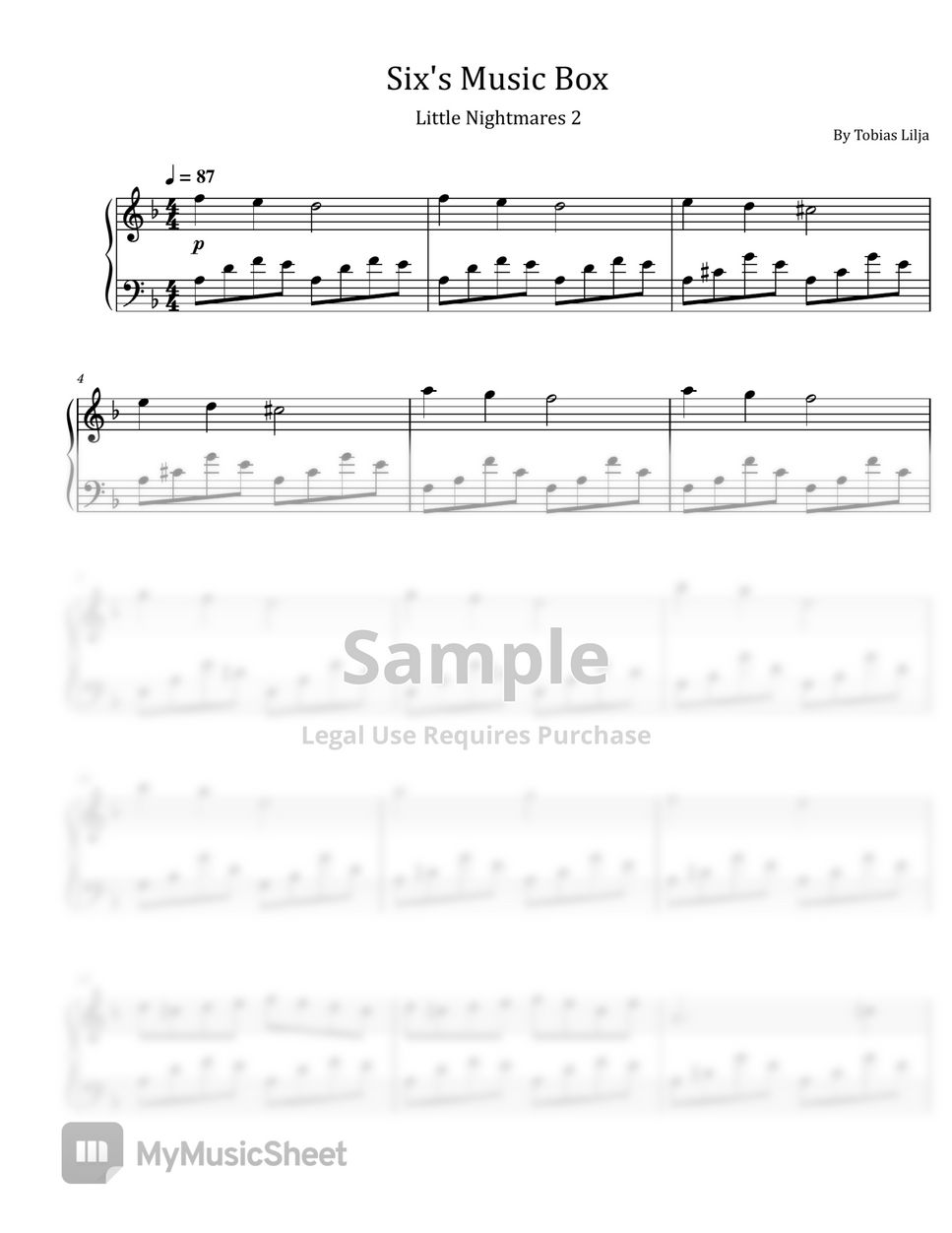 Tobias Lilja Six's Music Box (Little Nightmares 2 For Piano Solo