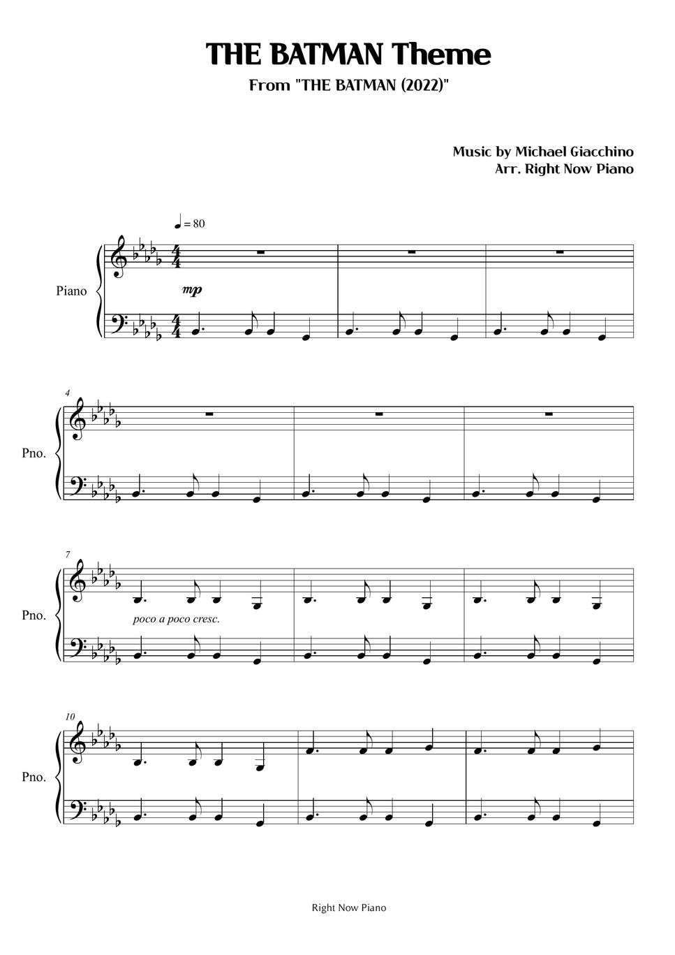 THE BATMAN - THE BATMAN Theme Sheets by Right Now Piano