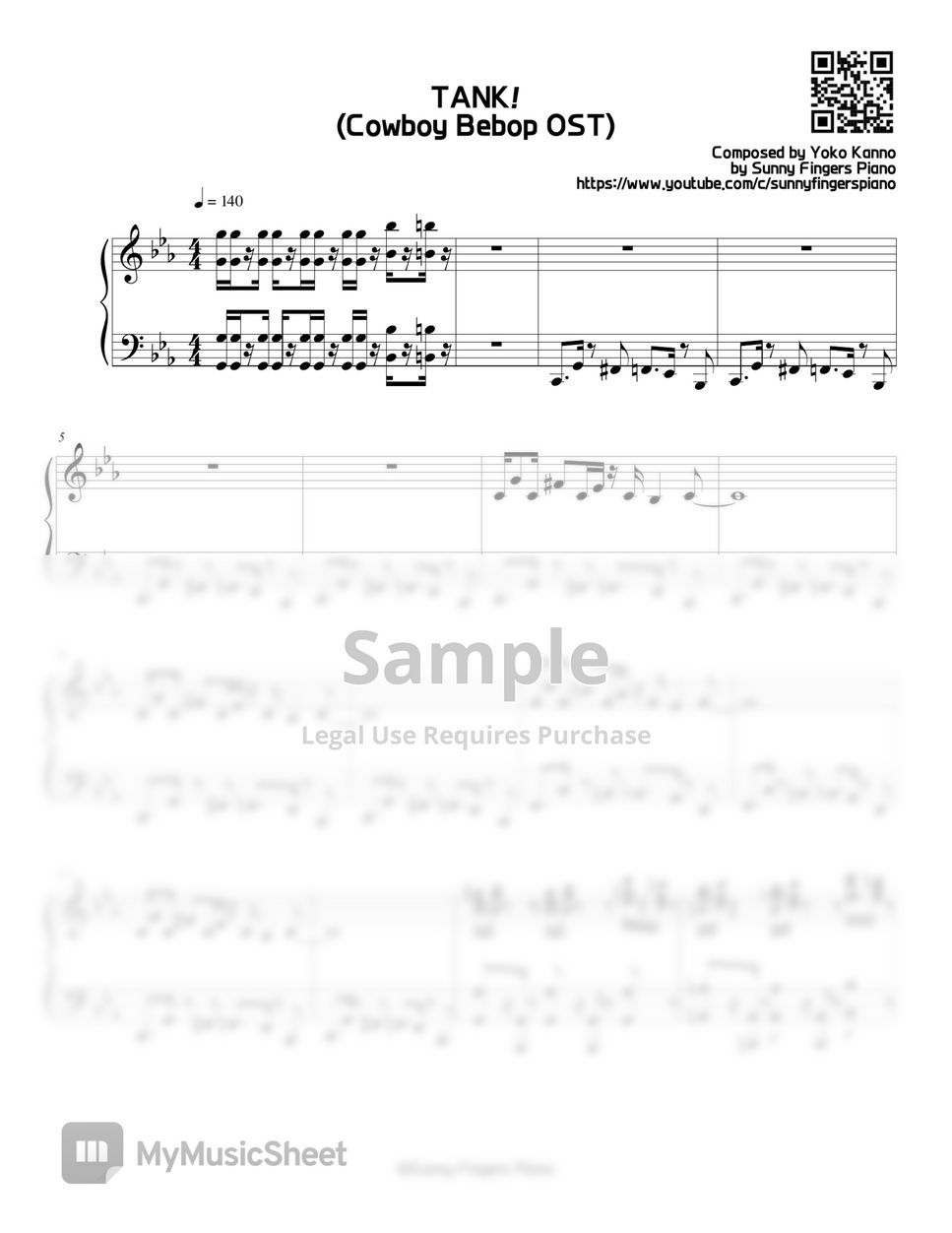 Cowboy Bebop OST - TANK! (Original) Sheets by Sunny Fingers Piano