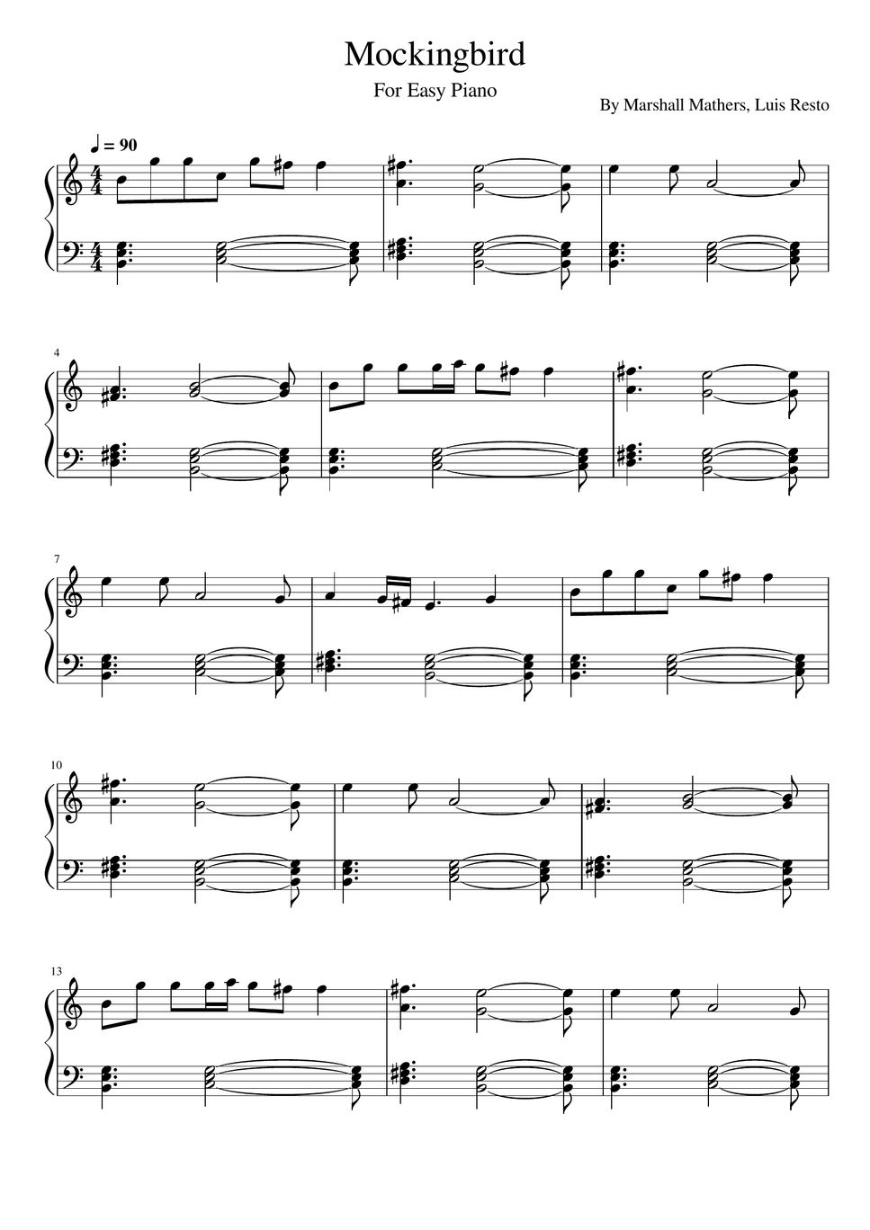 Marshall Mathers, Luis Resto Mockingbird (For Easy Piano With Lyrics