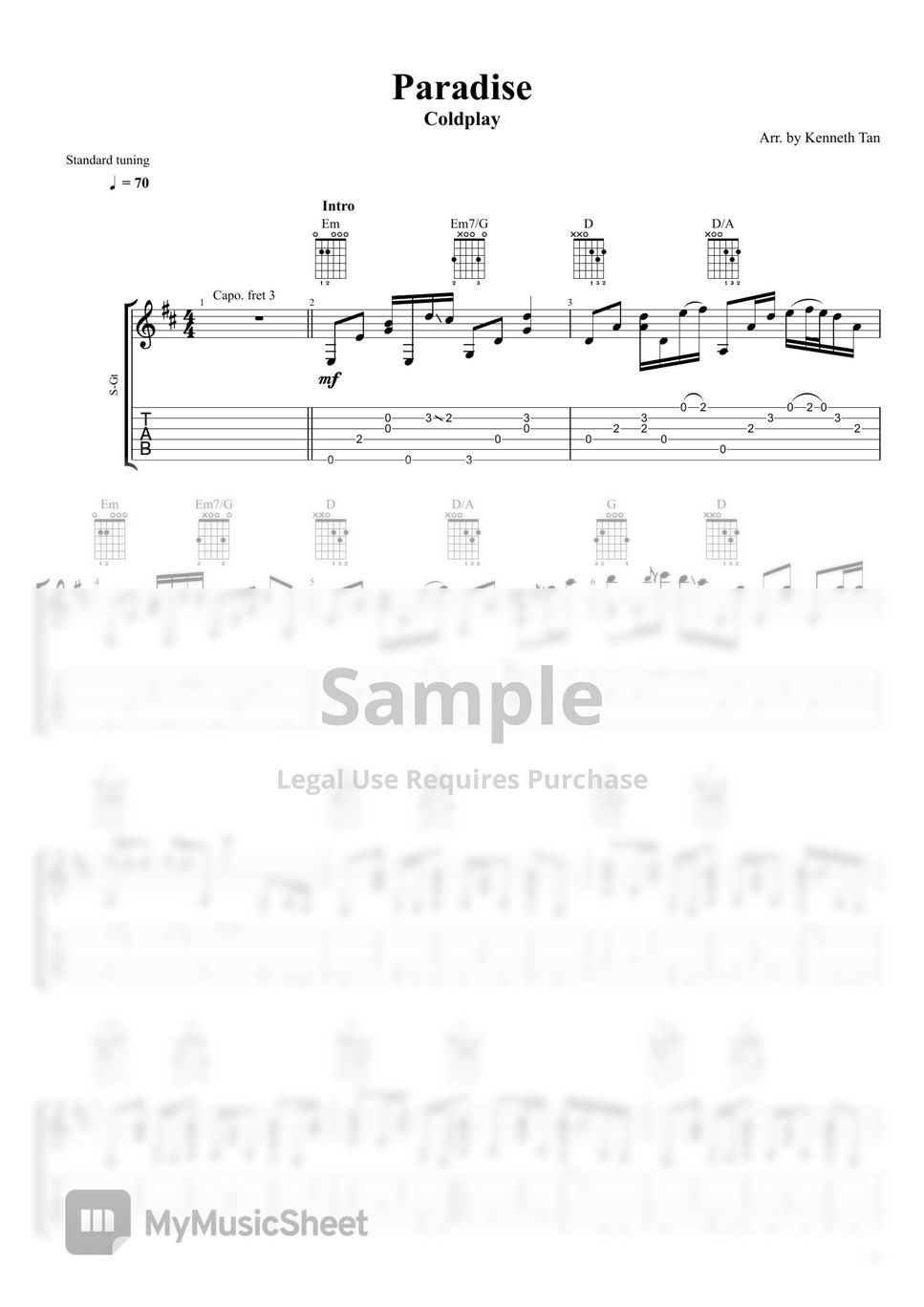 Coldplay | Fingerstyle Guitar - Paradise Sheets by Kenneth Acoustic