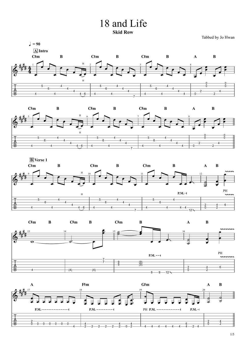 Skid Row 18 And Life Tab + Partition à une seule portée by Jo Hwan