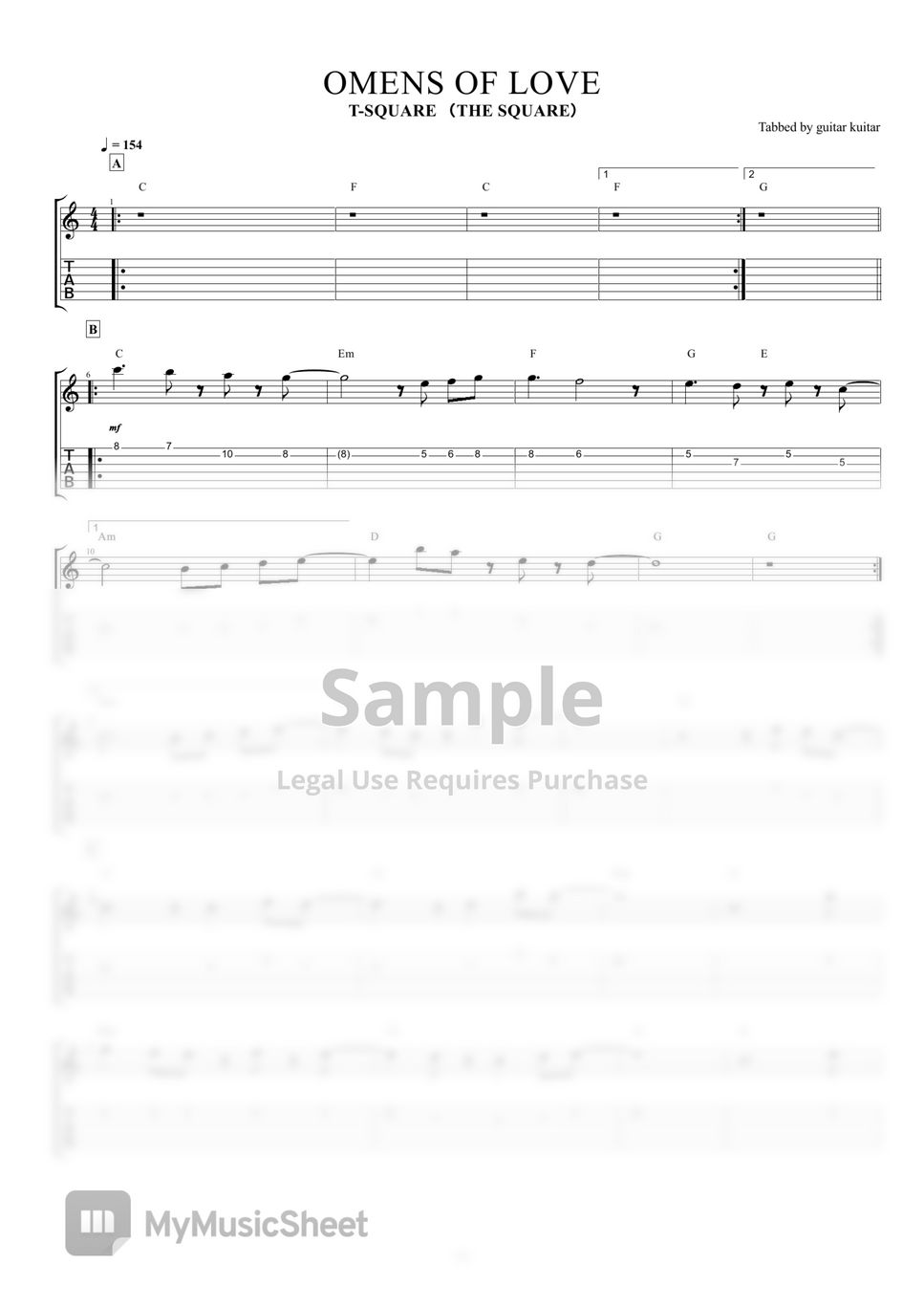 T-SQUARE - OMENS OF LOVE (Sheet Music) by guitar kuitar