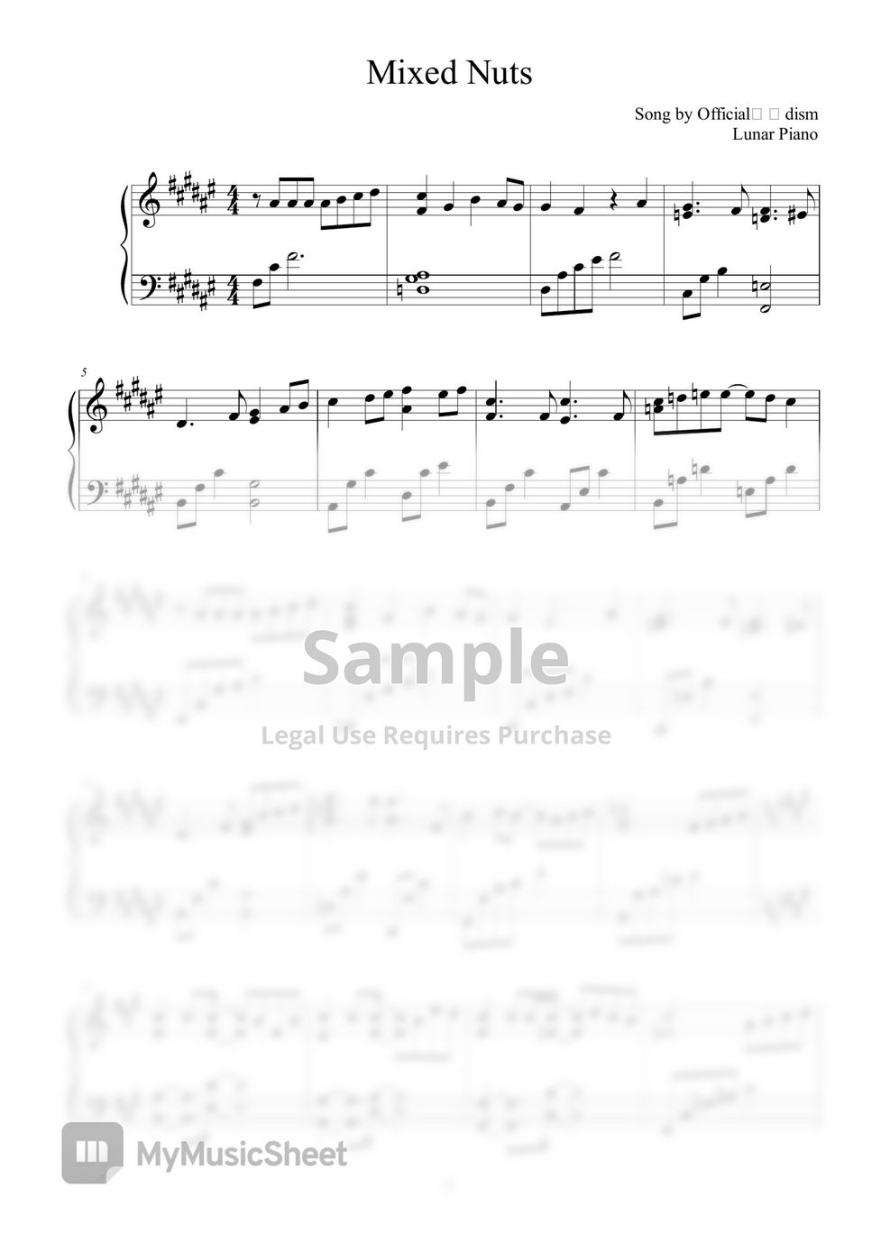 Official髭男dism Mixed Nuts (SPY X FAMILY OP) Лист by Lunar Piano