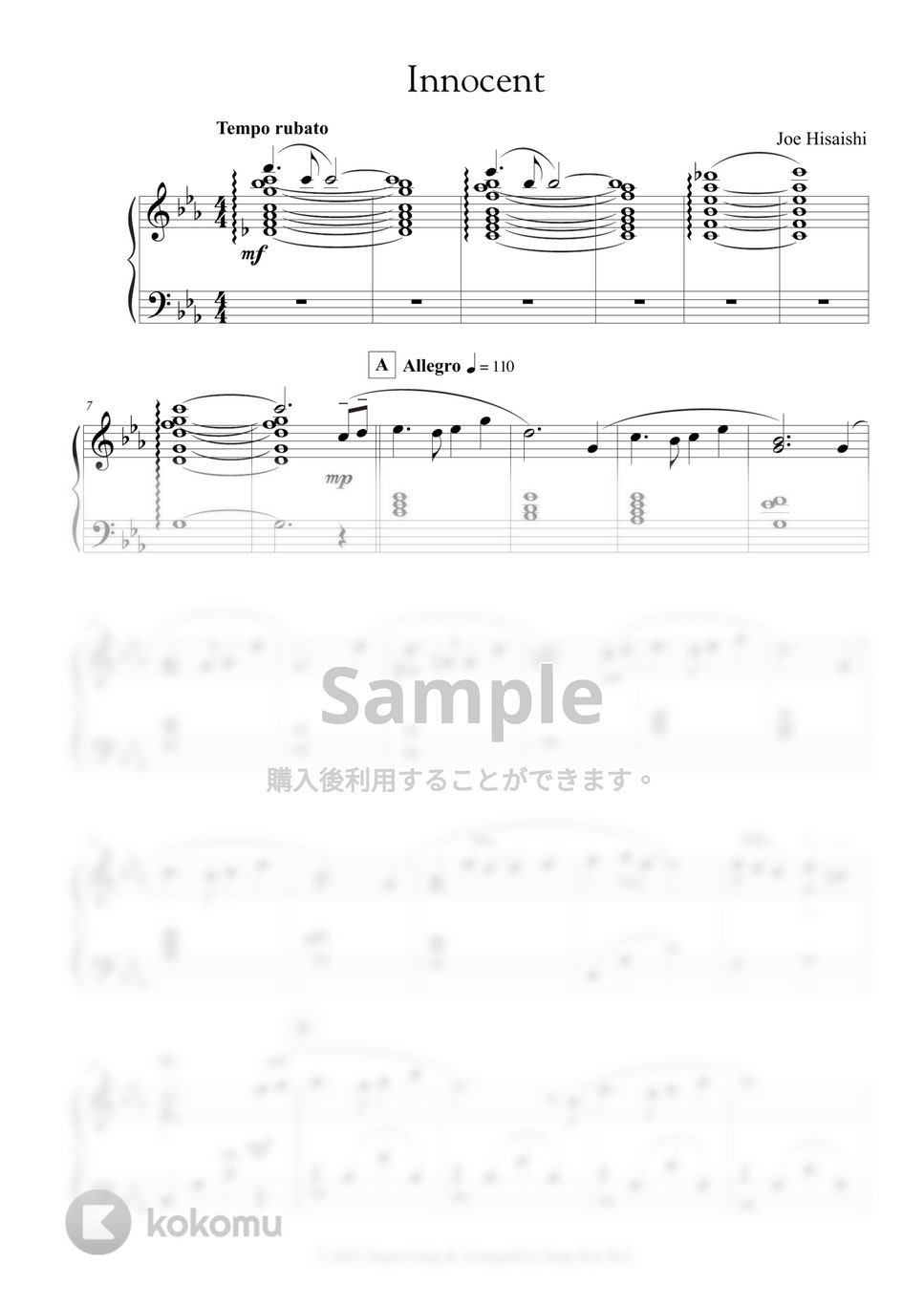 久石譲 - Innocent (原典版) 楽譜 by 楊思緯
