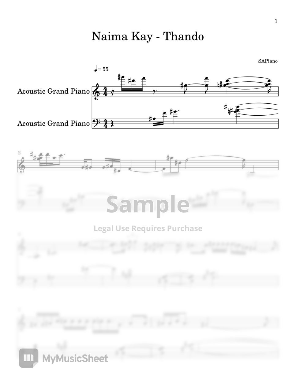Naima Kay Thando (PIANO SHEET) 악보 by SA Piano