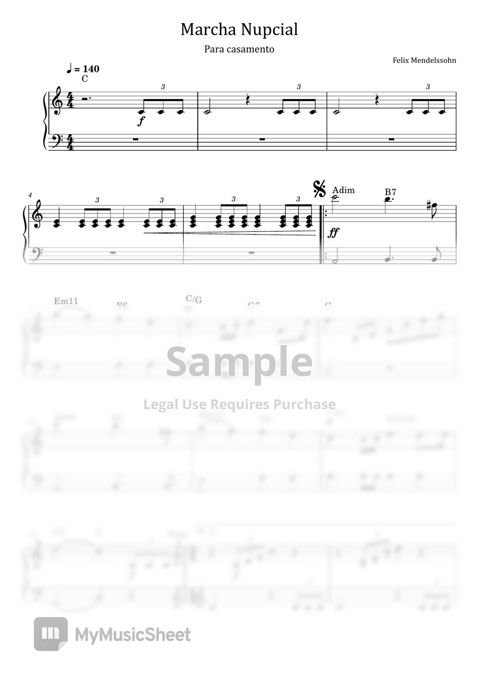 Felix Mendelssohn - Marcha Nupcial - Para casamento (For Easy Piano With Chord) by poon