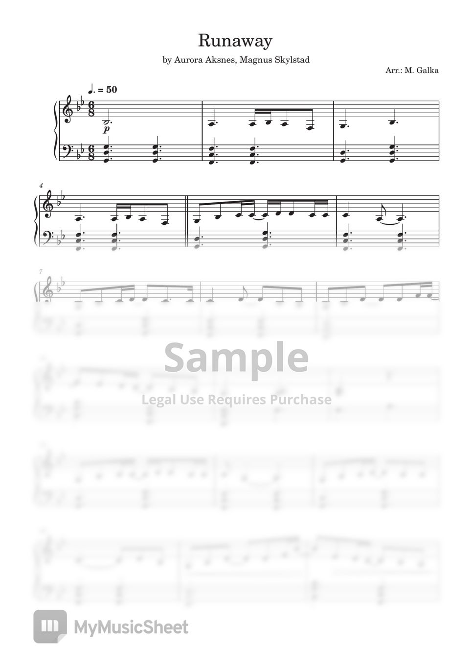 Aurora Runaway Piano solo Cover Sheets by Magdalena Galka