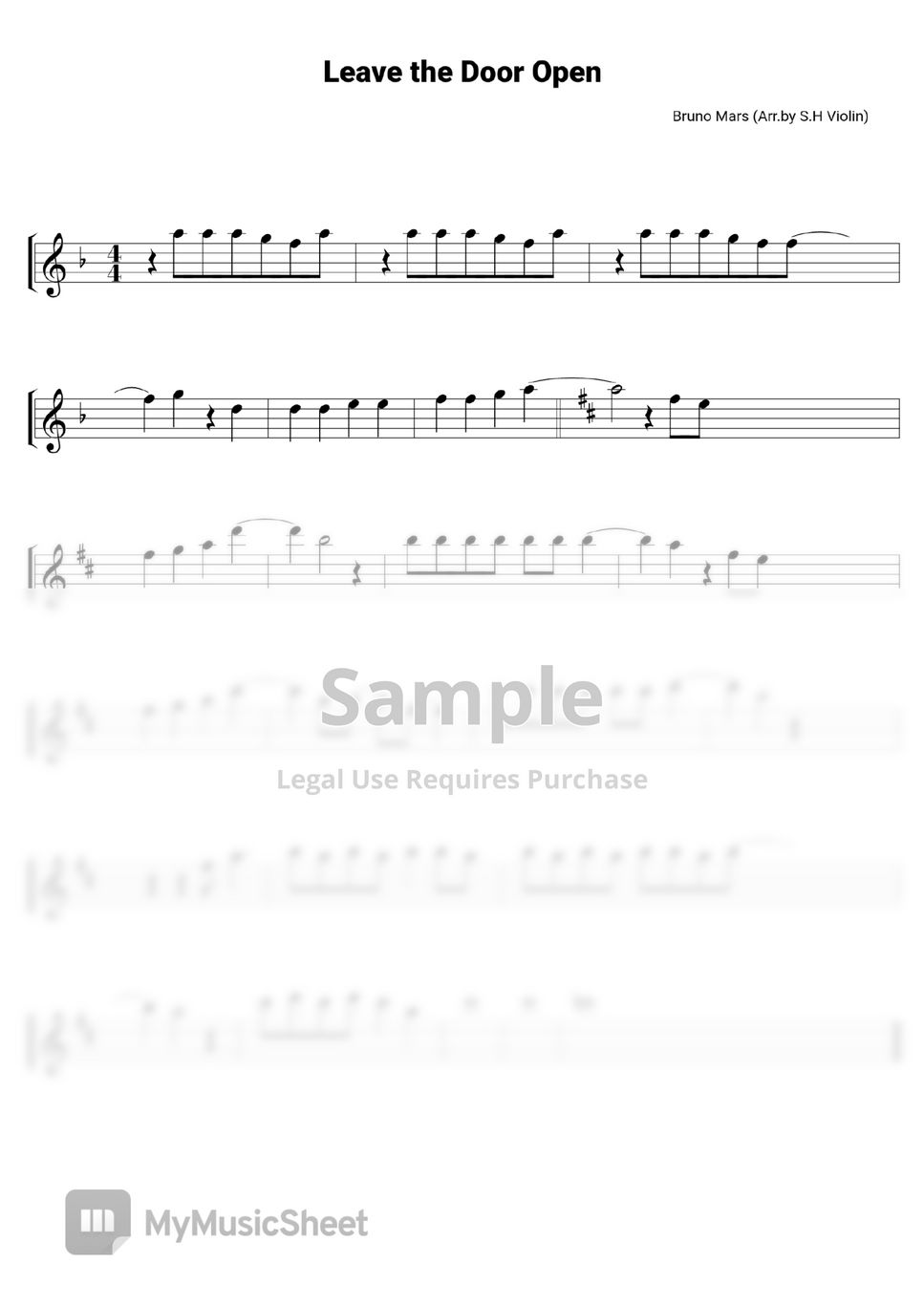 Bruno Mars Leave the Door Open Notenblatt by S.H Violin