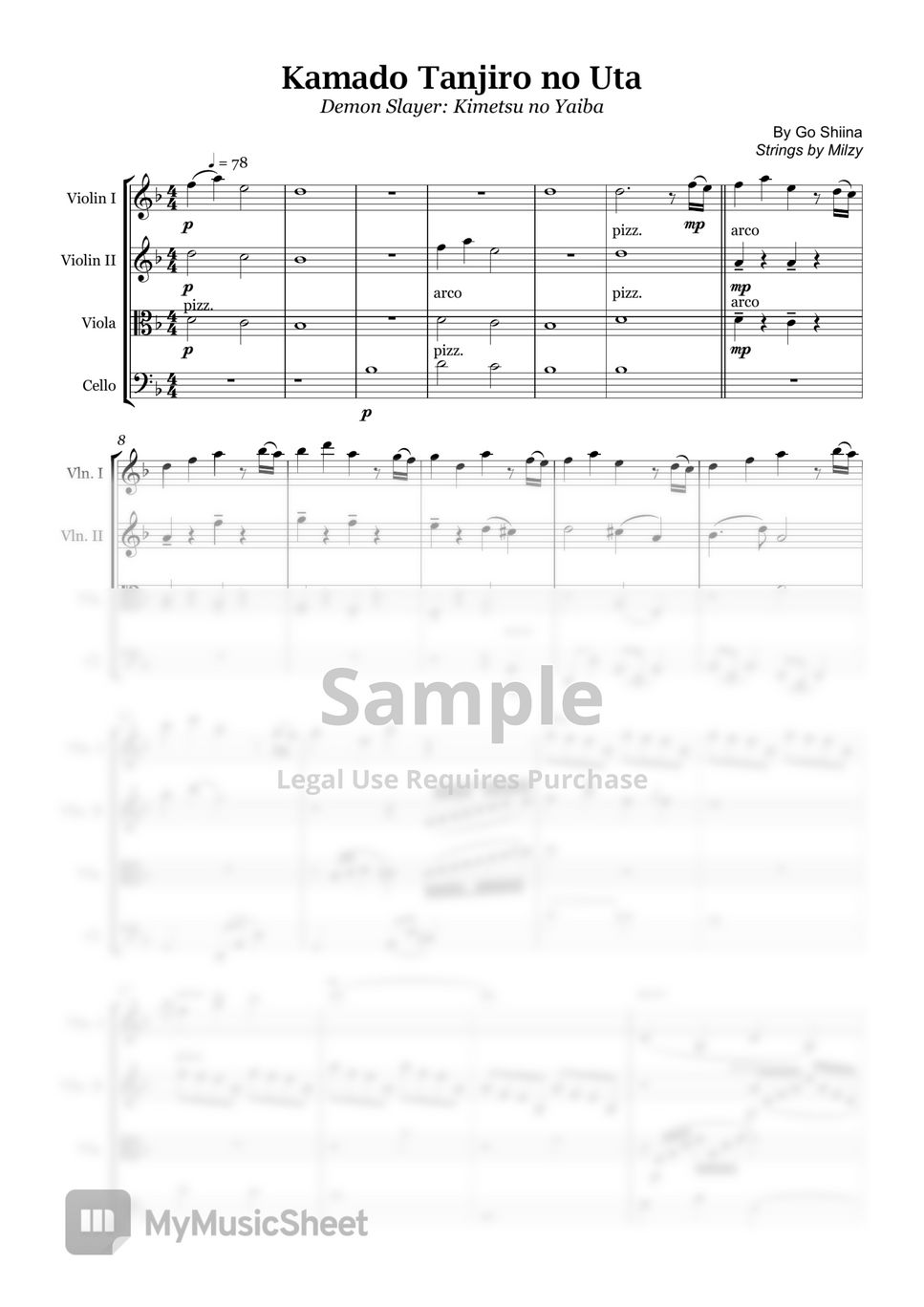 Go Shiina Kamado Tanjiro no Uta (String Quartet) Sheets by Milzy