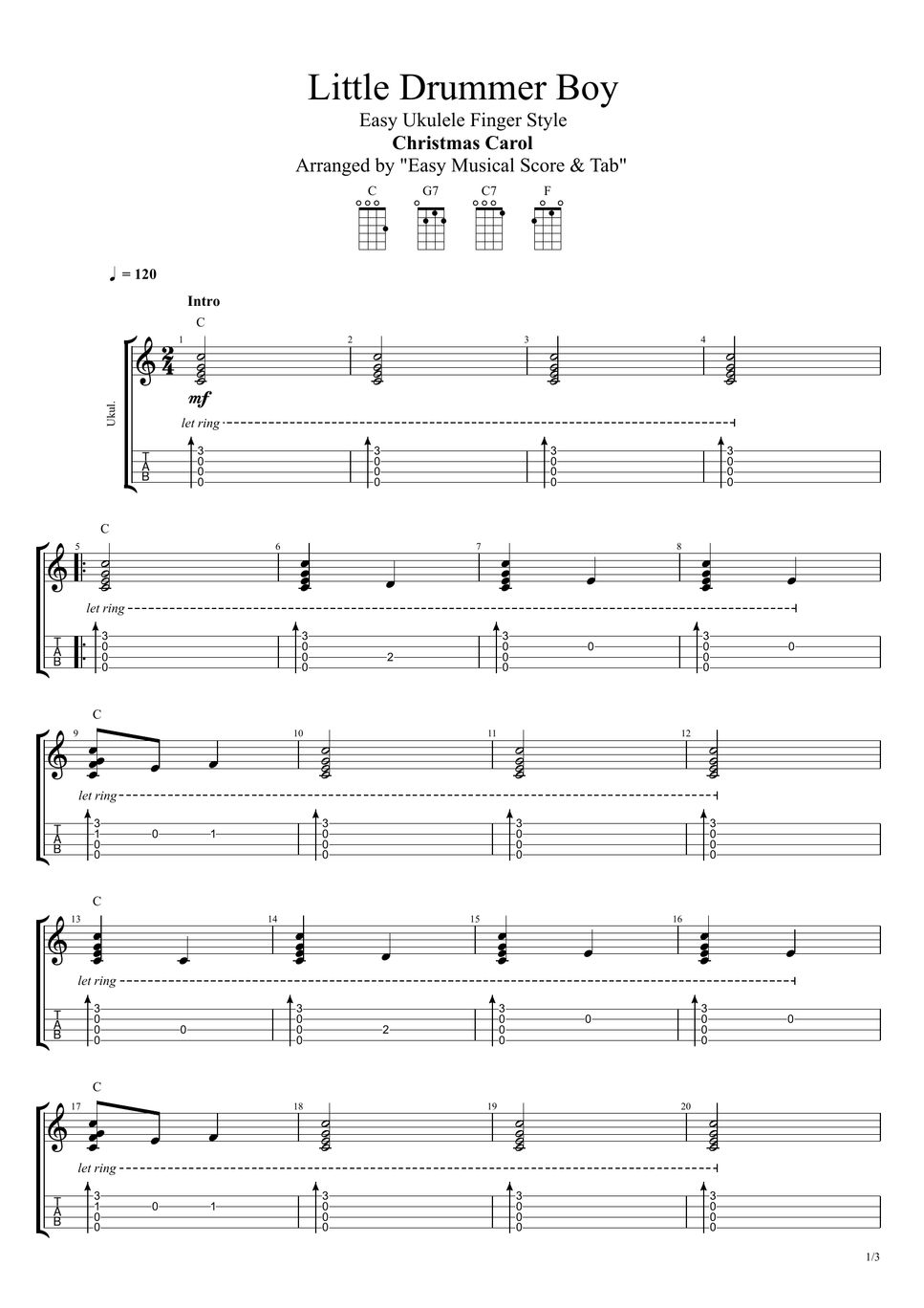 Christmas Carol - Little Drummer Boy Tab + 1staff by EMST