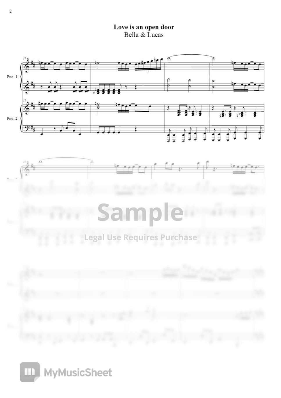 Frozen Love Is An Open Door (4hands piano) 악보 by BELLA&LUCAS