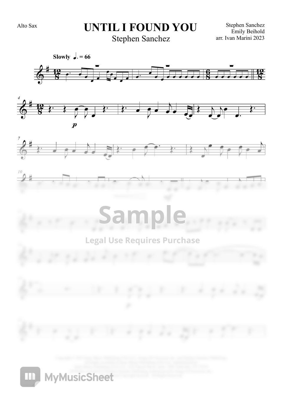 Stephen Sanchez UNTIL I FOUND YOU (Alto Sax and Piano or free backing