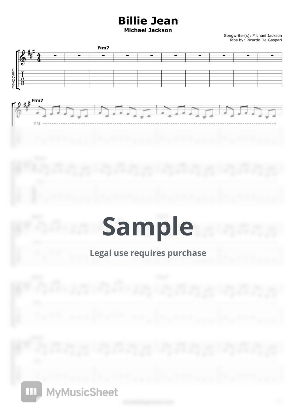 Michael Jackson Billie Jean (for one guitar) Sheets by De Gaspari