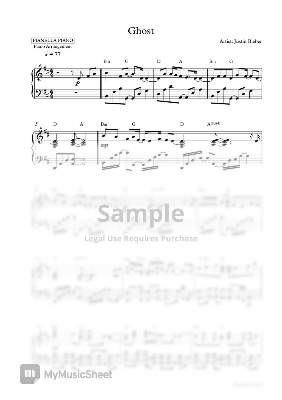 Ghost - Justin Bieber Sheet music for Piano, Violin (Solo)