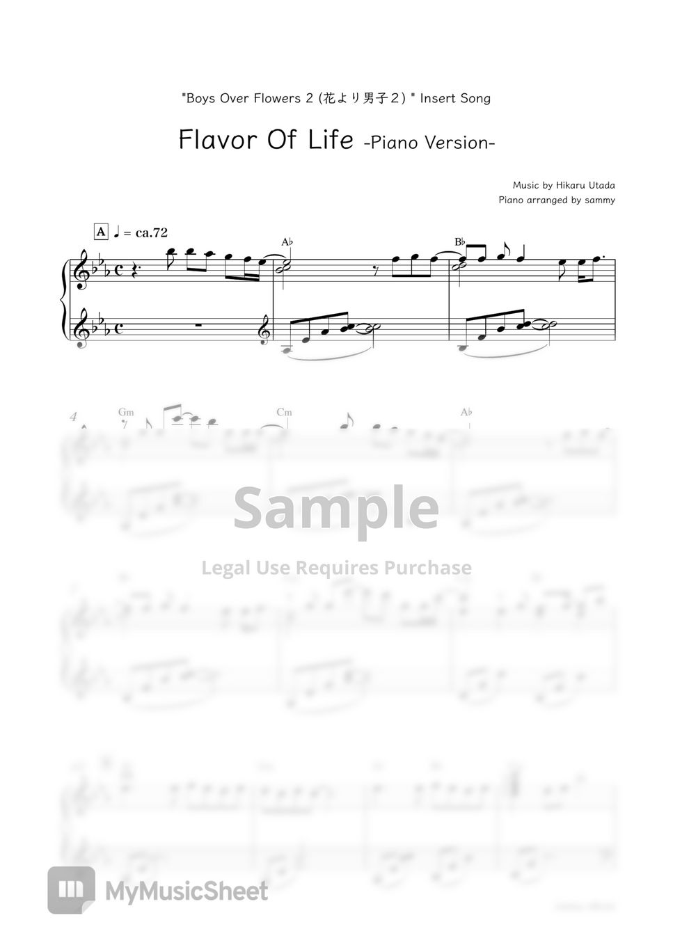 Hikaru Utada（宇多田ヒカル） - Flavor Of Life -Piano Version- by sammy