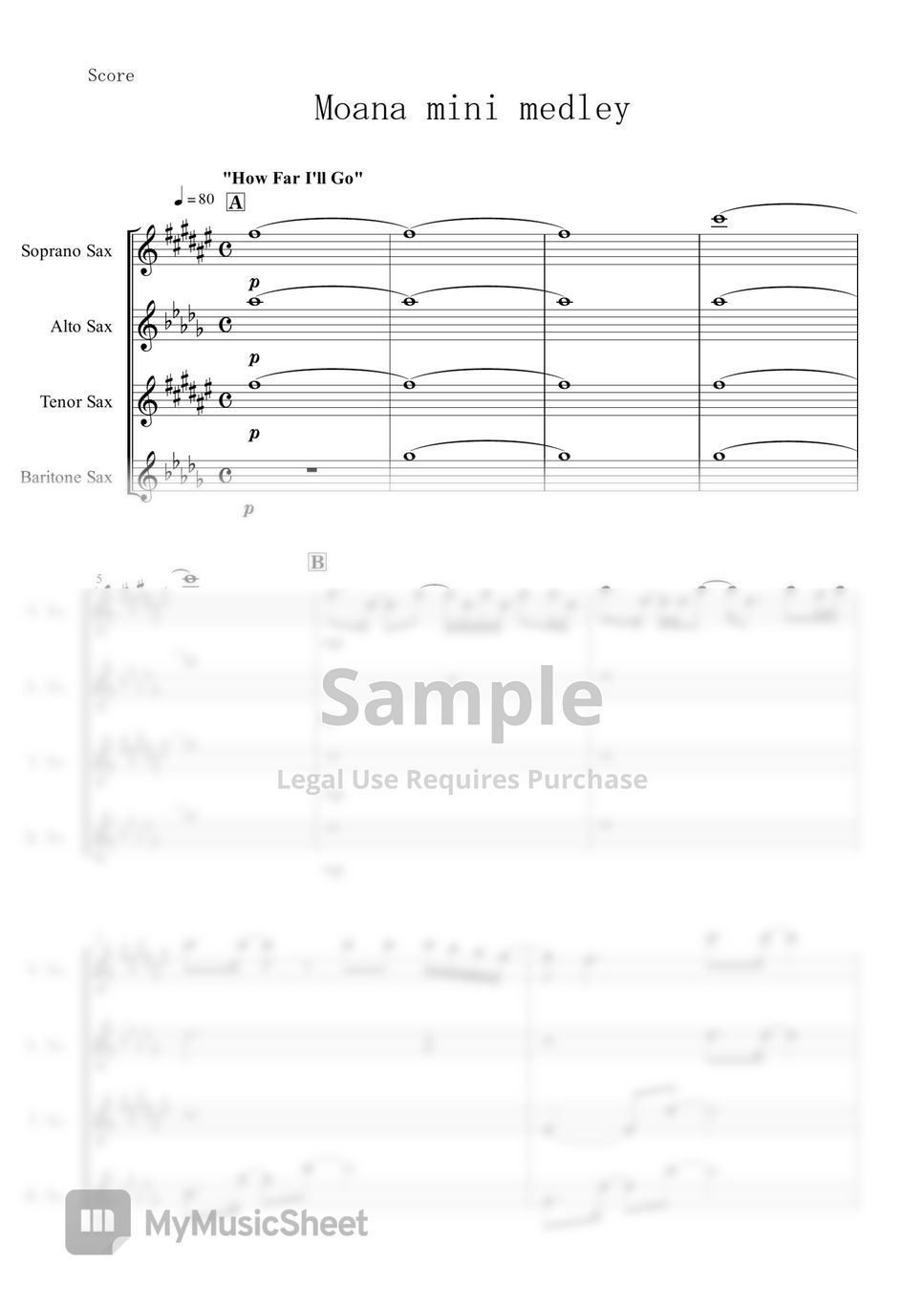 Moana - Mini Medley (Sax Quartet) by muta-sax