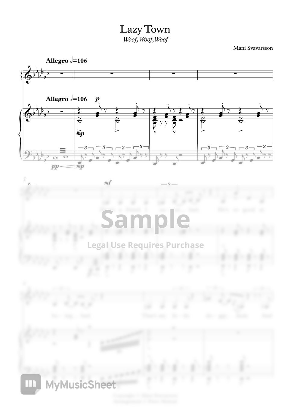 Woof Woof Woof LazyTown Piano Cover Sheets By Petro Melnyk